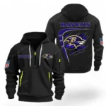 Street-Style Hoodie Half Zipper, Modern Sports Logo NFL061 - Black