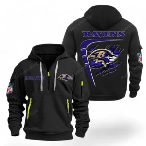 Street-Style Hoodie Half Zipper, Modern Sports Logo NFL061 - Black