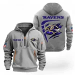 Training Hoodie Half Zipper, Fan-Friendly Logo Design NFL061 - Gray