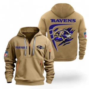 Fan Gift Hoodie Half Zipper, Sports-Inspired Logo Design NFL061 - Khaki