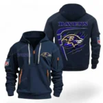 Athletic Half-Zip Hoodie, Team-Style Logo Print Hoodie Gift For Football Fans NFL061 - Navy