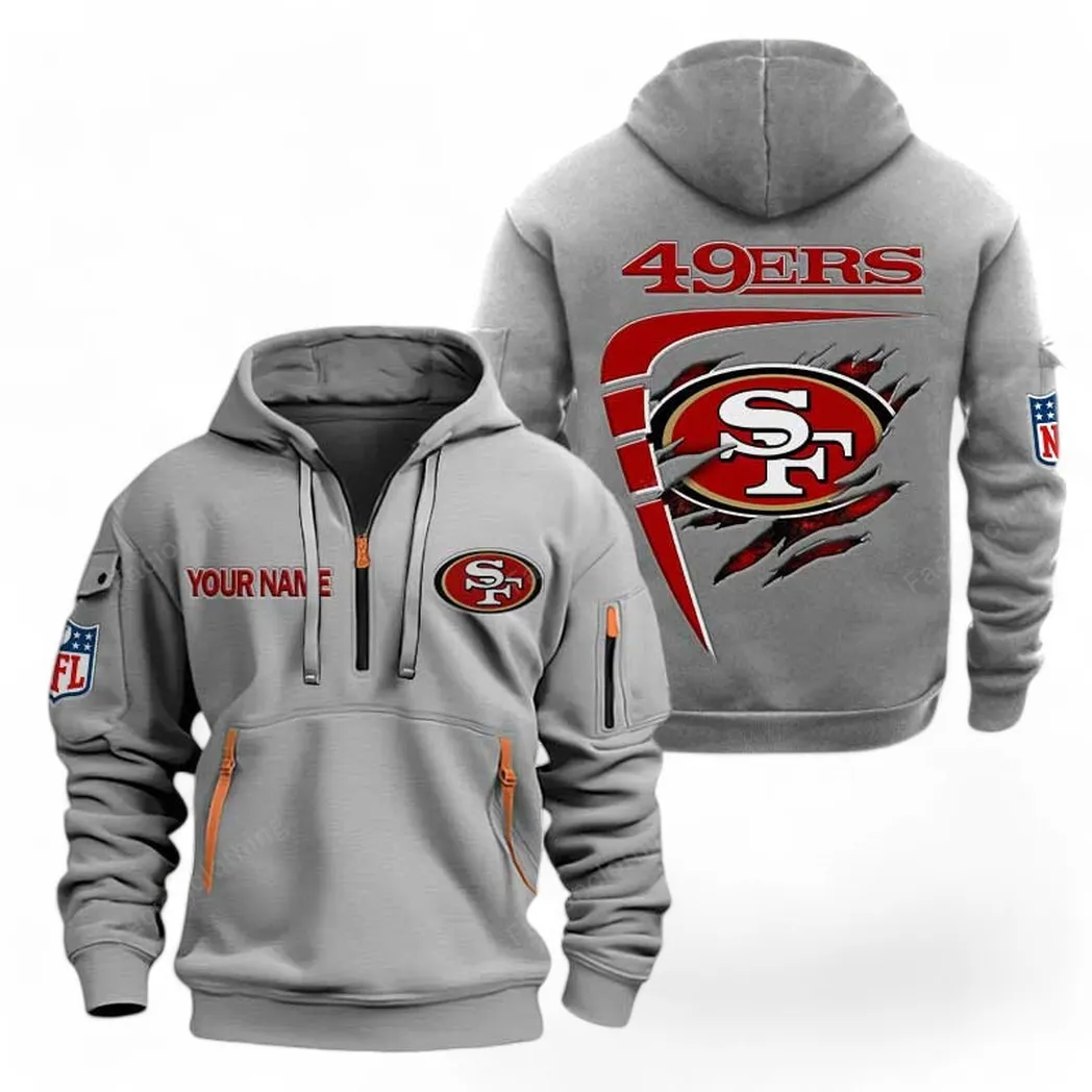 Lightweight Sports Hoodie Half Zipper, Unique Logo Print NFL061 - Gray