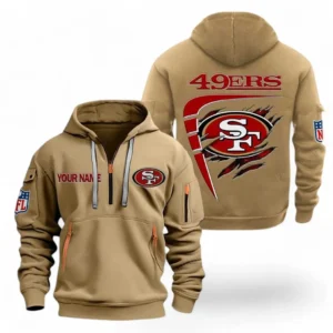 Street-Style Hoodie Half Zipper, Modern Sports Logo NFL061 - Khaki