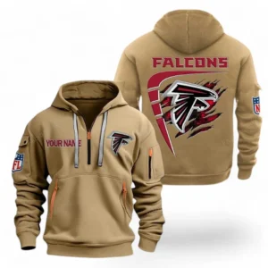Casual Sports Hoodie Half Zipper, Modern Logo Detail Printing NFL061 - Khaki