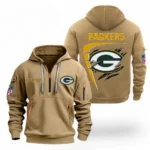 Outdoor Half-Zip Hoodie, Team Spirit Logo Design NFL061 - Khaki