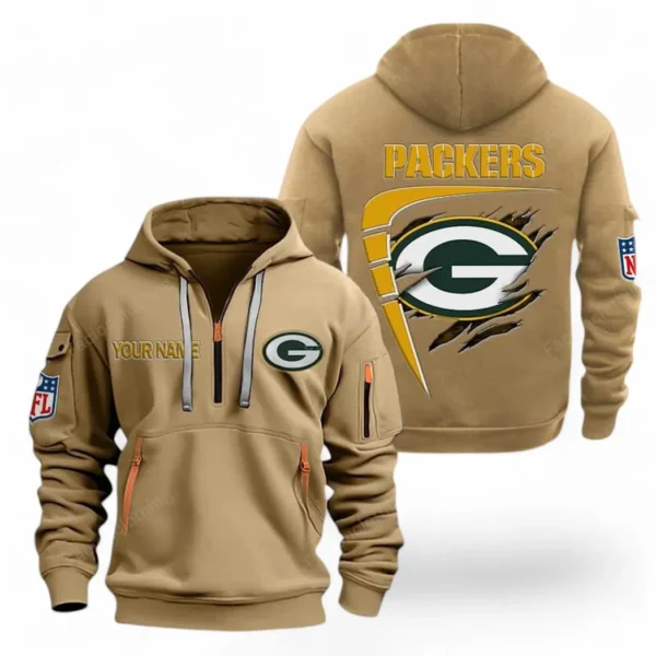 Outdoor Half-Zip Hoodie, Team Spirit Logo Design NFL061 - Khaki