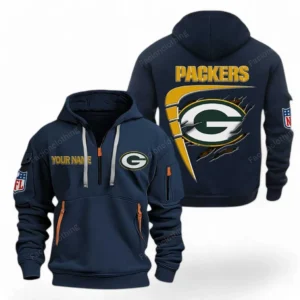 Lightweight Sports Hoodie Half Zipper, Unique Logo Print NFL061 - Navy