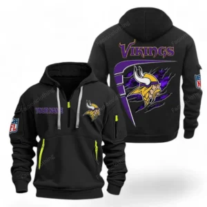 Street-Style Hoodie Half Zipper, Modern Sports Logo NFL061 - Black