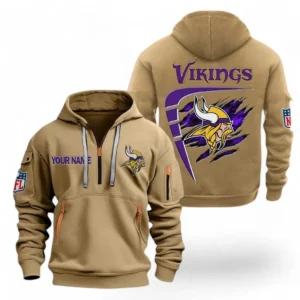 Fan Gift Hoodie Half Zipper, Sports-Inspired Logo Design NFL061 - Khaki