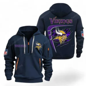 Athletic Half-Zip Hoodie, Team-Style Logo Print Hoodie Gift For Football Fans NFL061 - Navy