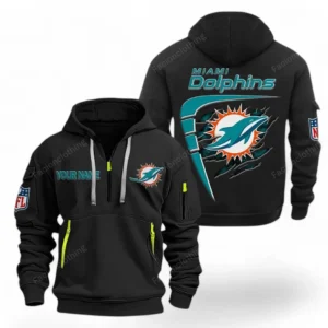 Casual Sports Hoodie Half Zipper, Modern Logo Detail Printing NFL061 - Black