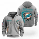 Urban Streetwear Hoodie, Half-Zip with Exclusive Logo NFL061 - Gray
