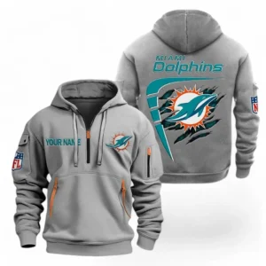 Urban Streetwear Hoodie, Half-Zip with Exclusive Logo NFL061 - Gray