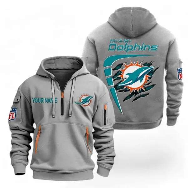 Urban Streetwear Hoodie, Half-Zip with Exclusive Logo NFL061 - Gray