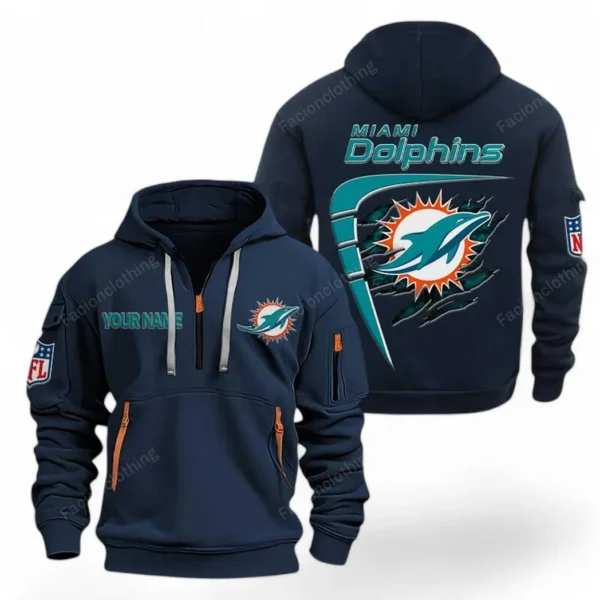 Everyday Hoodie Half Zipper, Athletic-Inspired Logo NFL061 - Navy
