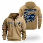 Street-Style Hoodie Half Zipper, Modern Sports Logo NFL061 - Khaki