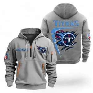 Athletic Half-Zip Hoodie, Team-Style Logo Print Hoodie Gift For Football Fans NFL061 - Gray