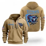 Casual Sports Hoodie Half Zipper, Modern Logo Detail Printing NFL061 - Khaki