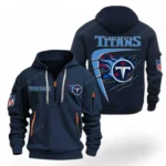 Urban Streetwear Hoodie, Half-Zip with Exclusive Logo NFL061 - Navy