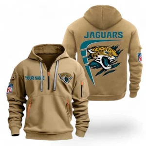 Outdoor Half-Zip Hoodie, Team Spirit Logo Design NFL061 - Khaki