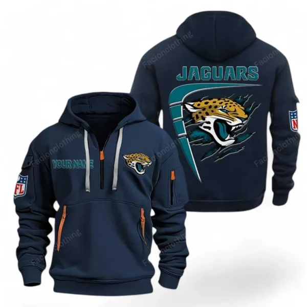 Lightweight Sports Hoodie Half Zipper, Unique Logo Print NFL061 - Navy