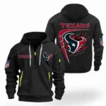 Street-Style Hoodie Half Zipper, Modern Sports Logo NFL061 - Black