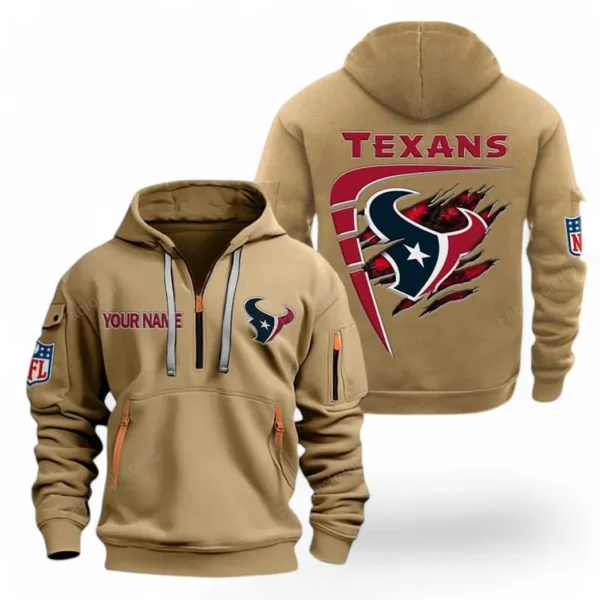 Fan Gift Hoodie Half Zipper, Sports-Inspired Logo Design NFL061 - Khaki