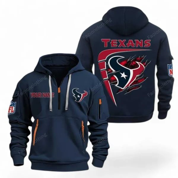 Athletic Half-Zip Hoodie, Team-Style Logo Print Hoodie Gift For Football Fans NFL061 - Navy