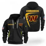 Casual Sports Hoodie Half Zipper, Modern Logo Detail Printing NFL061 - Black