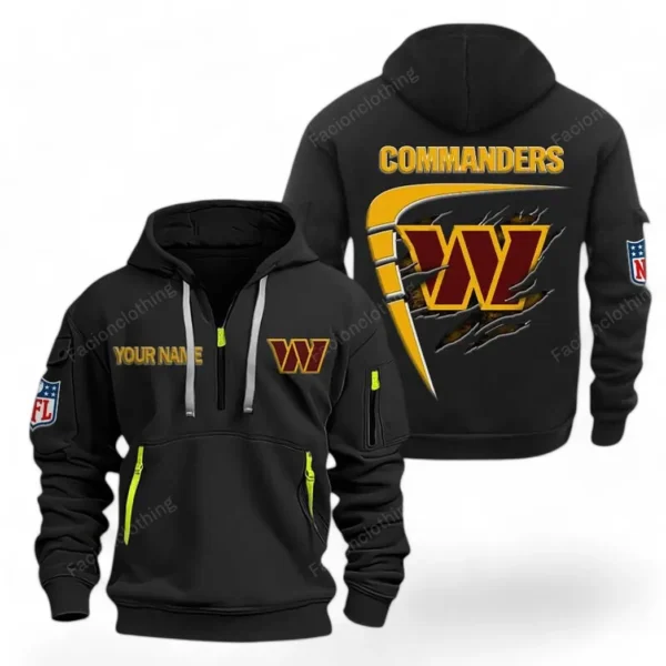 Casual Sports Hoodie Half Zipper, Modern Logo Detail Printing NFL061 - Black