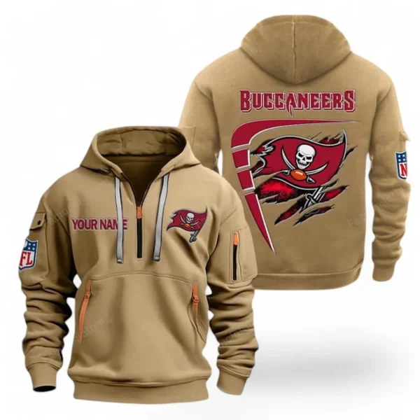Street-Style Hoodie Half Zipper, Modern Sports Logo NFL061 - Khaki
