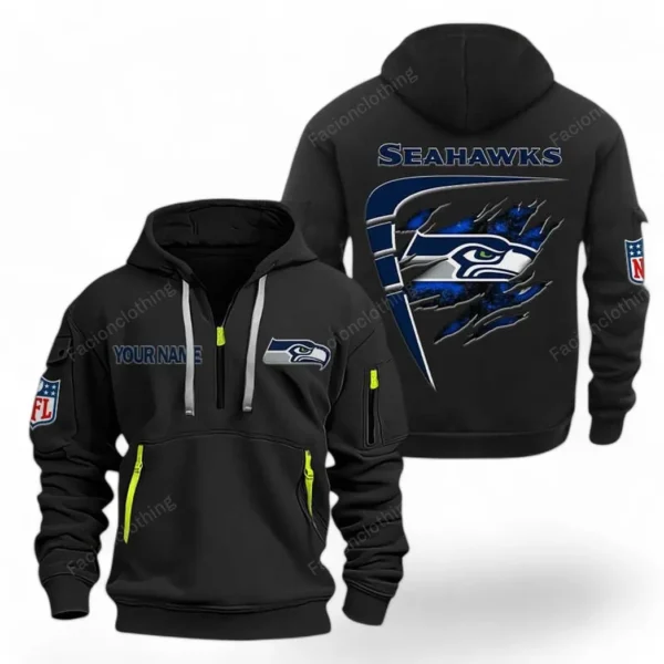 Fan Gift Hoodie Half Zipper, Sports-Inspired Logo Design NFL061 - Black