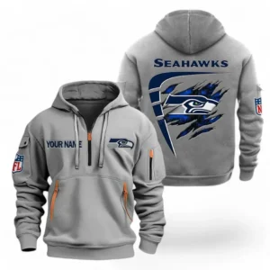 Athletic Half-Zip Hoodie, Team-Style Logo Print Hoodie Gift For Football Fans NFL061 - Gray