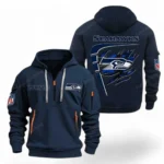 Urban Streetwear Hoodie, Half-Zip with Exclusive Logo NFL061 - Navy
