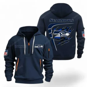Urban Streetwear Hoodie, Half-Zip with Exclusive Logo NFL061 - Navy