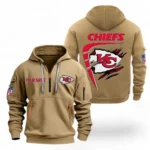 Outdoor Half-Zip Hoodie, Team Spirit Logo Design NFL061 - Khaki
