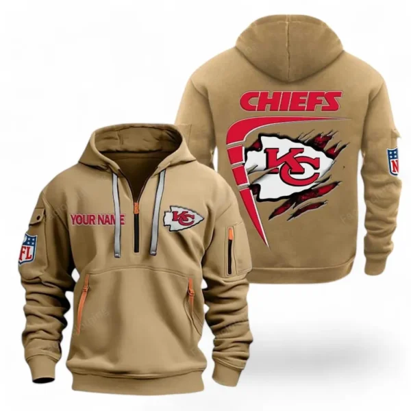 Outdoor Half-Zip Hoodie, Team Spirit Logo Design NFL061 - Khaki