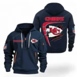 Lightweight Sports Hoodie Half Zipper, Unique Logo Print NFL061 - Navy
