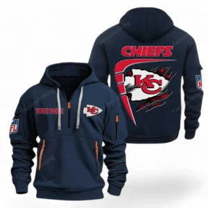 Lightweight Sports Hoodie Half Zipper, Unique Logo Print NFL061 - Navy