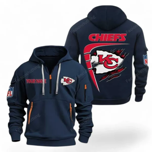 Lightweight Sports Hoodie Half Zipper, Unique Logo Print NFL061 - Navy