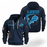 Athletic Half-Zip Hoodie, Team-Style Logo Print Hoodie Gift For Football Fans NFL061 - Navy