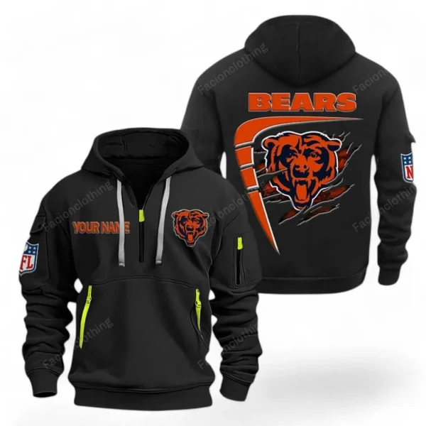 Casual Sports Hoodie Half Zipper, Modern Logo Detail Printing NFL061 - Black