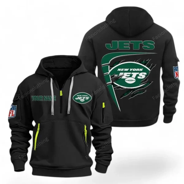 Outdoor Half-Zip Hoodie, Team Spirit Logo Design NFL061 - Black