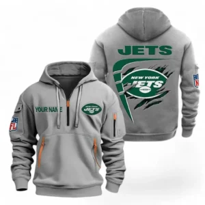 Lightweight Sports Hoodie Half Zipper, Unique Logo Print NFL061 - Gray
