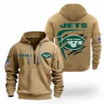 Street-Style Hoodie Half Zipper, Modern Sports Logo NFL061 - Khaki