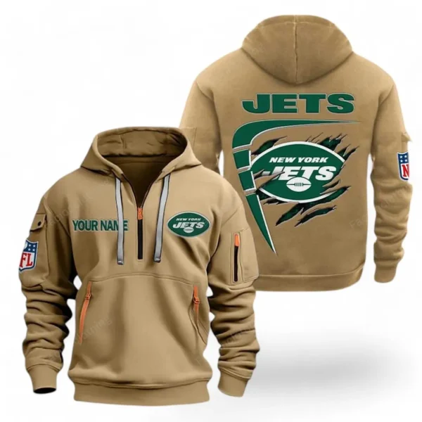 Street-Style Hoodie Half Zipper, Modern Sports Logo NFL061 - Khaki