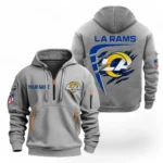 Athletic Half-Zip Hoodie, Team-Style Logo Print Hoodie Gift For Football Fans NFL061 - Gray