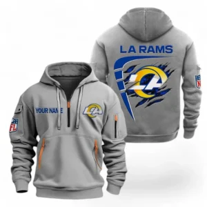Athletic Half-Zip Hoodie, Team-Style Logo Print Hoodie Gift For Football Fans NFL061 - Gray
