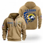 Casual Sports Hoodie Half Zipper, Modern Logo Detail Printing NFL061 - Khaki