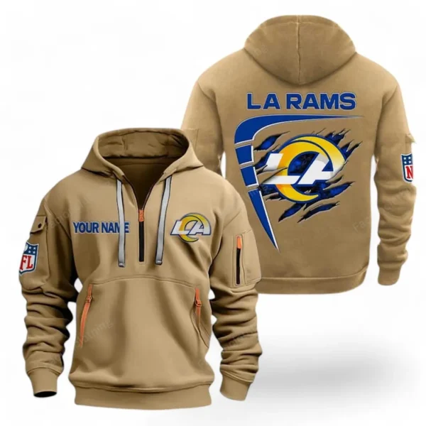 Casual Sports Hoodie Half Zipper, Modern Logo Detail Printing NFL061 - Khaki